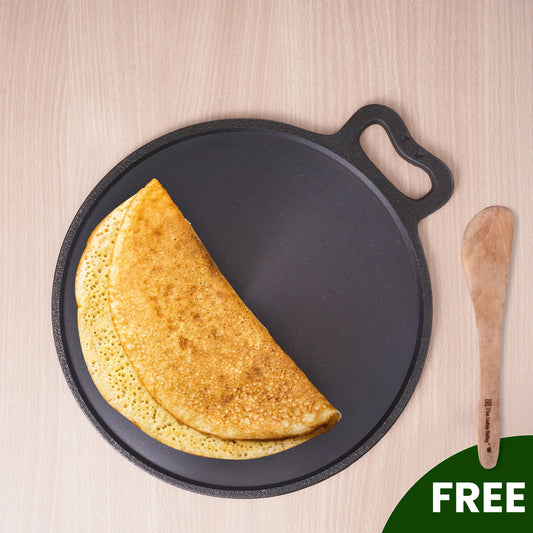 Super Smooth Cast Iron Tawa + Free ₹110 Spatula,Pre-seasoned, Nonstick, 100% Pure, Toxin-free, 27.9cm/30.5cm, 2.15kg/2.3kg