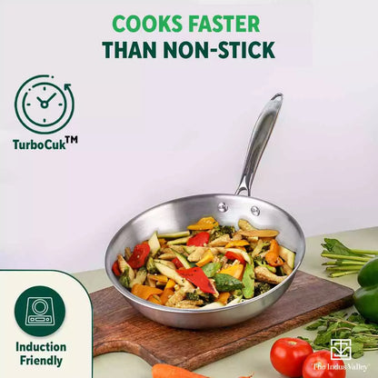 TurboCuk Tri-ply Stainless Steel Cookware Set: Kadai+ Fry Pan, Premium Quality, 3 Layer Thick Body, 100% Toxin-free, Non-stick, Induction & Gas, Free ₹600 Wood Chopping Board