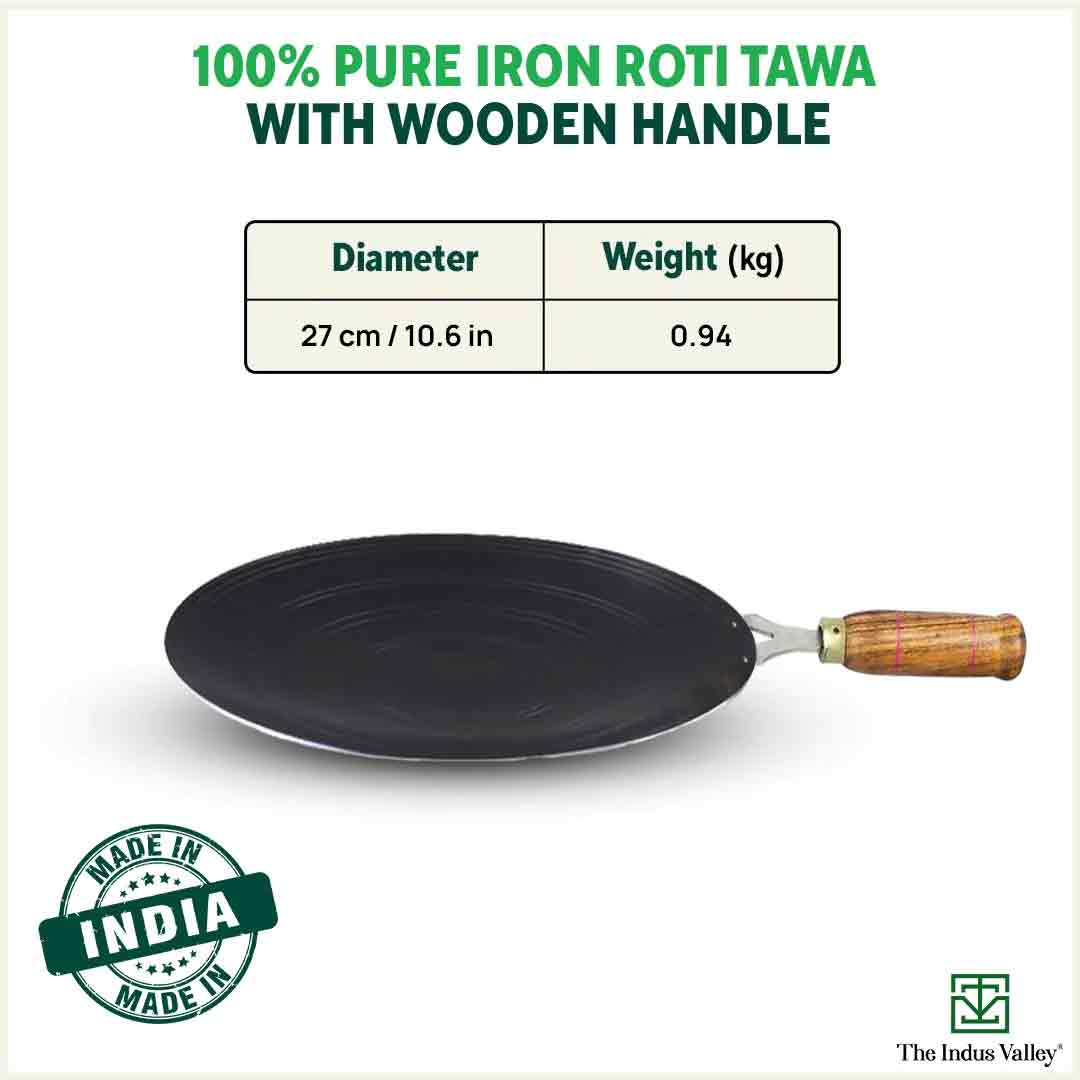  GEMMA cast Iron tawa chapati tawa for Roti, Concave chapati  tawa Iron tawa roti chapati pan, Naturally Non Stick loha tawa for roti  with Long Handle