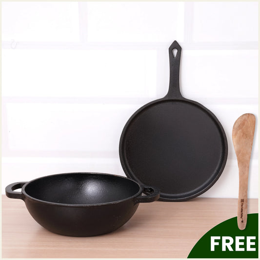 CASTrong Cast Iron Cookware Set: Tawa + Kadai, Kitchen Set for Home, Pre-seasoned, 100% Pure, Toxin-free, Induction