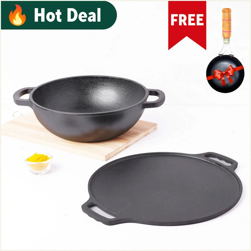 CASTrong Thick Cast Iron Kadai+Tawa+Free ₹400 TadkaPan,Kitchen set for Home, Pre-seasoned,100% Pure,Toxin-free