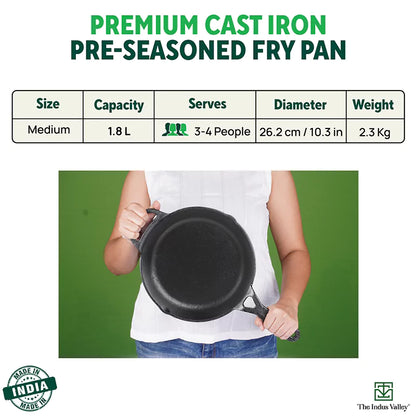 CASTrong Cast Iron Fry Pan/Skillet, Pre-seasoned, Nonstick, 100% Pure, Toxin-free, Induction, Free ₹110 Spatula, 25.4cm, 1.7L, 2.3kg