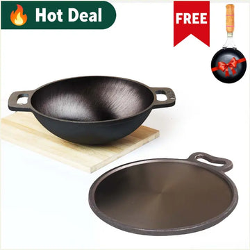 The Indus Valley Cast Iron Cookware Set - Kadai [1.4L]+Kadai [2.4L], Pre-seasoned, 100% Pure, Toxin-free