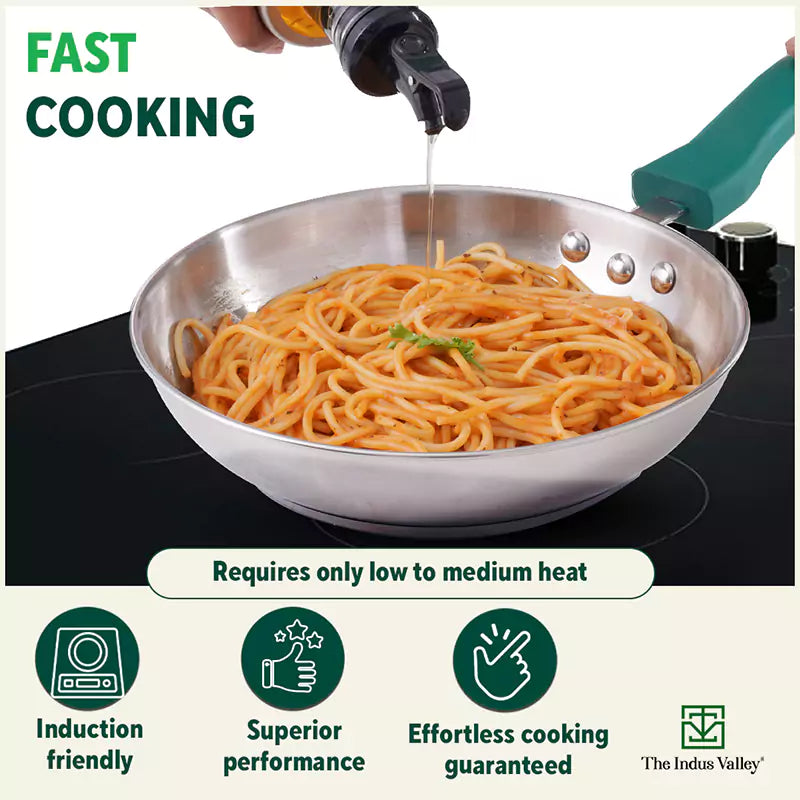 Tri-Steel Stainless Steel Frying Pan/Skillet, Premium Quality, Tri-ply (3 Layer) Bottom, Soft-touch Handle, 100% Toxin-free, Non-stick, Induction & Gas, 20.9/22.8 cm, 0.85/1.5 L