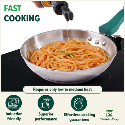 Tri-Steel Stainless Steel Frying Pan/Skillet, Premium Quality, Tri-ply (3 Layer) Bottom, Soft-touch Handle, 100% Toxin-free, Non-stick, Induction & Gas, 20.9/22.8 cm, 0.85/1.5 L