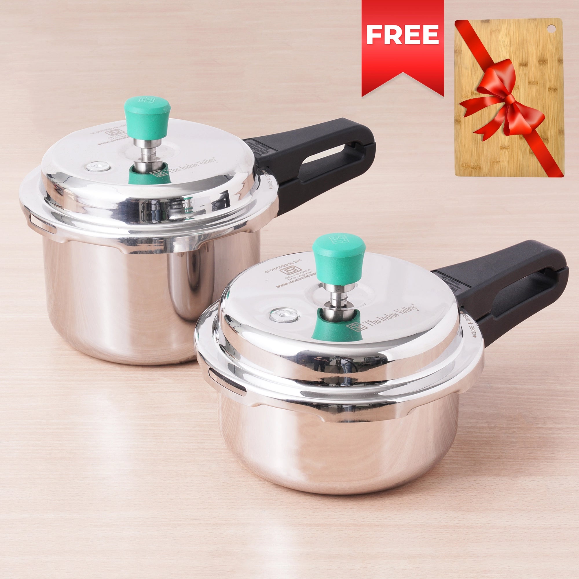 2L+3L RapidCuk Tri-ply Stainless Steel Pressure Cooker Combo+ Free ₹600 Wood Chopping Board, 5Yr Warranty, ISI Certified, Premium Quality, 3 Layer Thick Body, Induction & Gas