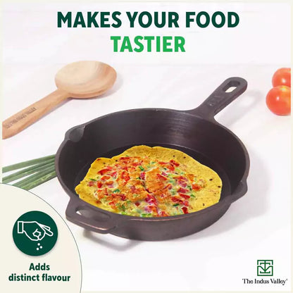 Super Smooth Cast Iron Frypan+ Free ₹110 Spatula, Pre-seasoned, Nonstick, 100% Pure,Toxin-free, 25.4cm, 1.7L, 2.4kg