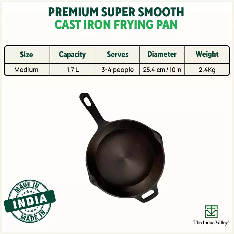 Cast Iron Appam Pan smooth Dia 10 inch Pre-seasoned