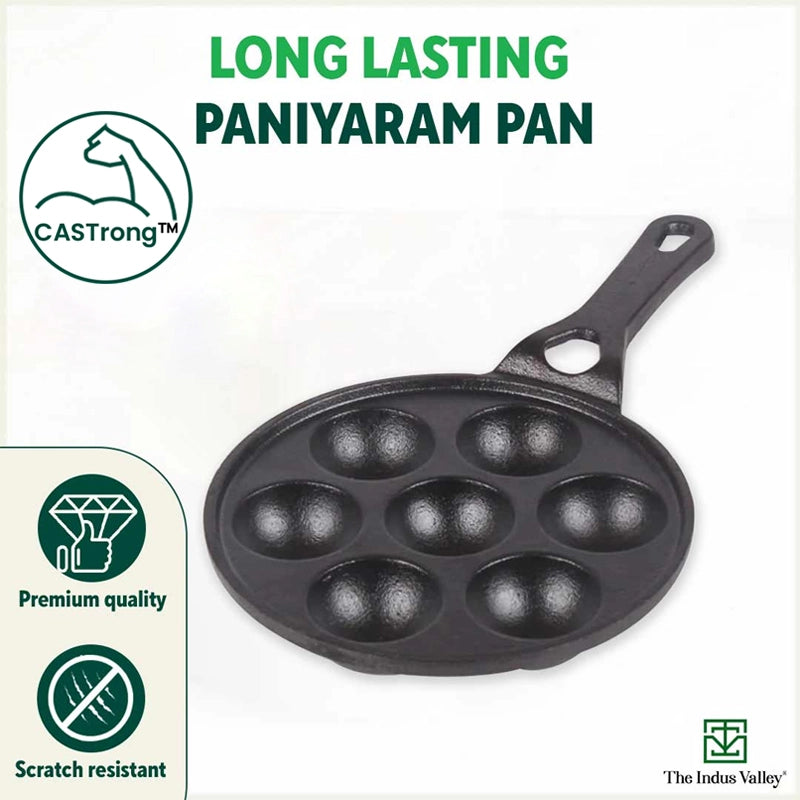 Cast Iron Paniyaram Pan (Flat Bottomed- 7 Kuzhi) –