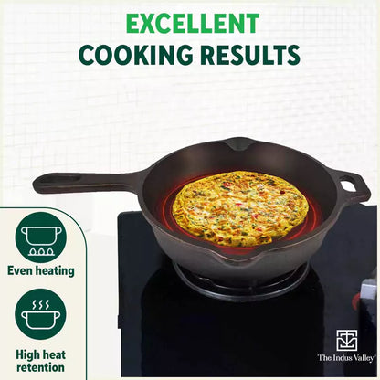 Super Smooth Cast Iron Frypan, Pre-seasoned, Nonstick, 100% Pure,Toxin-free, Free ₹400 Tadka Pan, 25.4cm, 1.7L, 2.4kg