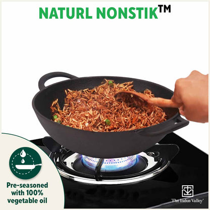 CASTrong Cast Iron Kadai, Pre-seasoned, Nonstick, 100% Pure, Toxin-free, 27cm, 2.5L, 2.5kg