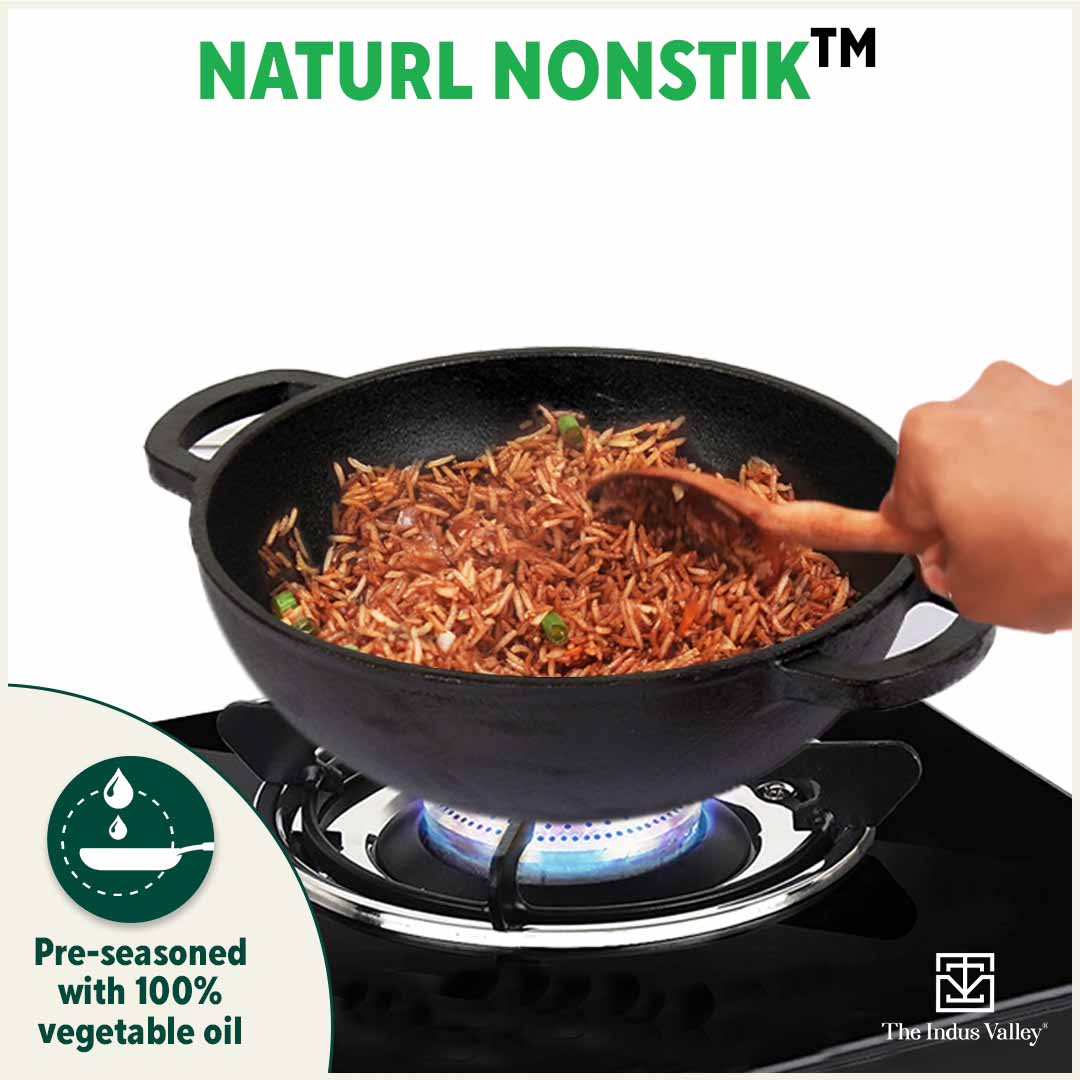 The Indus Valley Super Smooth Cast Iron Tawa for Dosa/Chapathi with Free  Wooden Flip | 30.2cm/11.8 inch, 3kg | Induction Friendly | Naturally