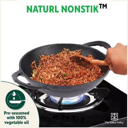 CASTrong Cast Iron Kadai, Pre-seasoned, Nonstick, 100% Pure, Toxin-free, 20.3cm, 1.4L, 1.5kg