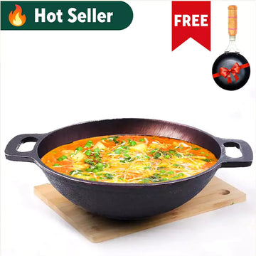 The Indus Valley Cast Iron Fish Fry Pan for Frying/Roasting with Double  Handle | 8.8 Inch, 1.5kg, Gas & Induction-Friendly | Pre-Seasoned, 100%  Toxin