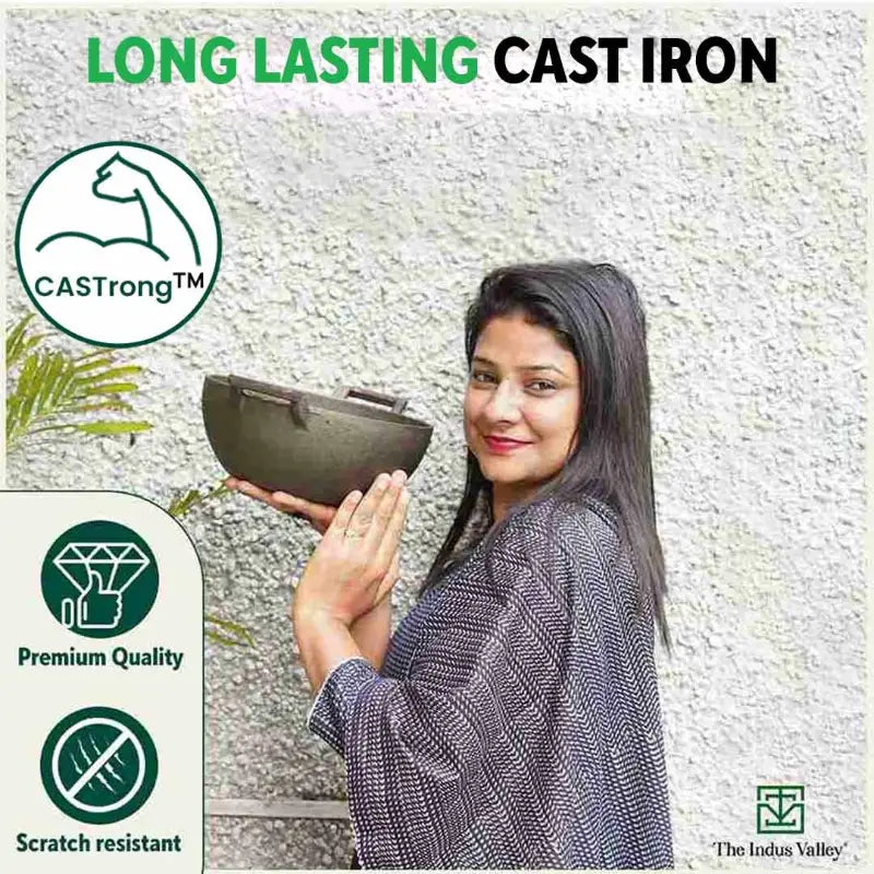 CASTrong Cast Iron Cookware Set: Tawa+ Kadai+ Frypan, Kitchen Set for Home, Pre-seasoned, 100% Pure, Induction, Free ₹400 Tadka Pan