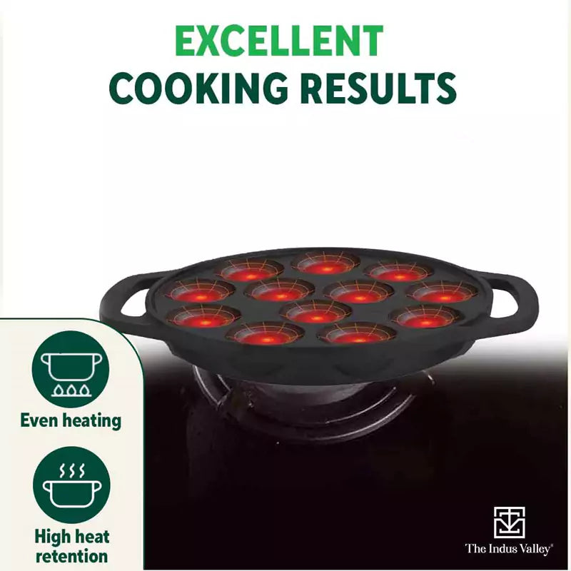 cookbeat Appe Pan Cast Iron Paniyaram Pan with Lid, Paniyarakkal, Appam Pan  Ponganalu Chatti Paddu Maker Cast Iron 12 Cavity Induction Base (Design 1)