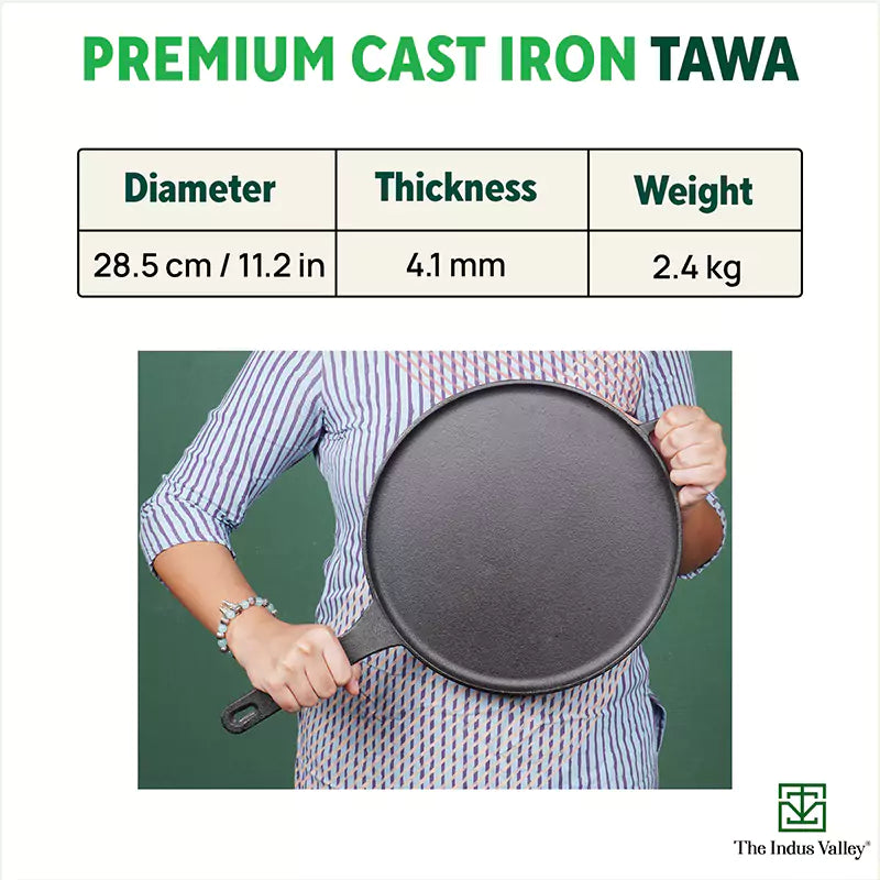 CASTrong Cast Iron Tawa With Long Handle,Pre-seasoned, Nonstick, 100% Pure, Toxin-free, Induction, 28.5cm, 2.4kg