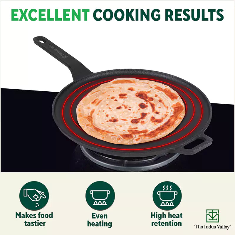 CASTrong Cast Iron Tawa With Long Handle,Pre-seasoned, Nonstick, 100% Pure, Toxin-free, Induction, 28.5cm, 2.4kg