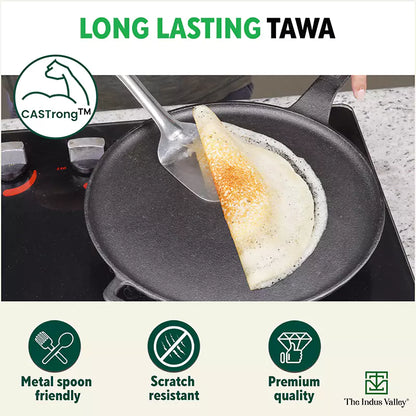 CASTrong Cast Iron Tawa With Long Handle,Pre-seasoned, Nonstick, 100% Pure, Toxin-free, Induction, 28.5cm, 2.4kg