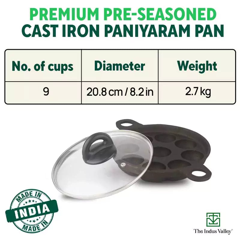  PG COUTURE Pre-Seasoned Cast Iron Paniyaram Pan