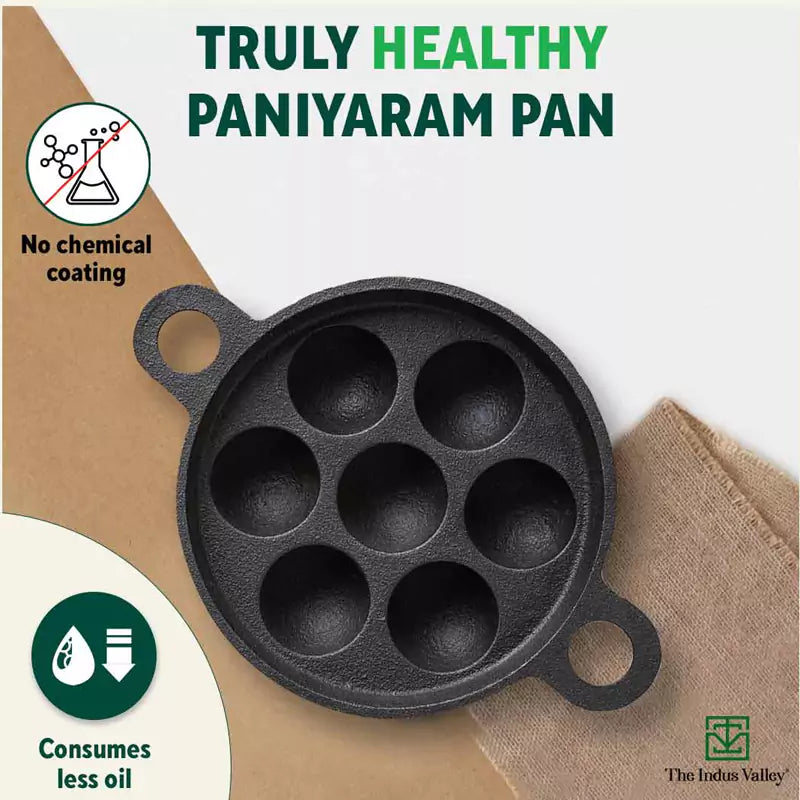 Paniyaram Pan Cast Iron - 7 Pit Round Non Induction Base. – Rosh