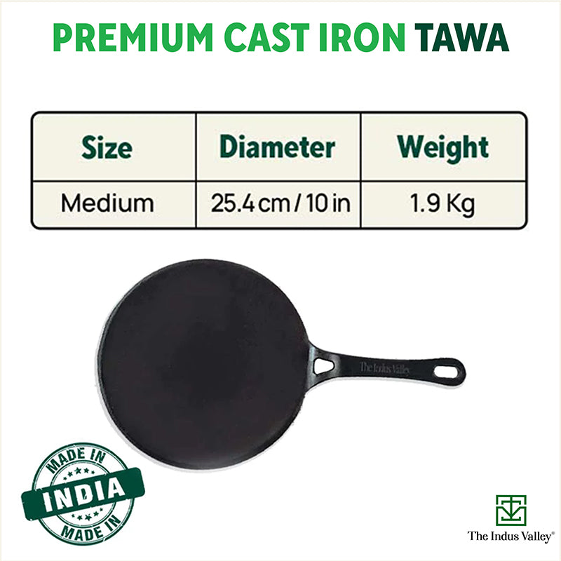 CASTrong Cast Iron Concave Tawa+Free ₹110 Spatula, Pre-seasoned, Nonstick, 100% Pure, Toxin-free, 25.4cm, 1.9kg