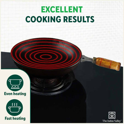 100% Pure Iron Wok with Wooden Handle, Toxin-free Sheet Iron, Pre-seasoned, 2.2/4.2L, 1/1.5kg