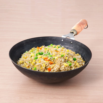 100% Pure Iron Wok with Wooden Handle, Toxin-free Sheet Iron, Pre-seasoned, 2.2/4.2L, 1/1.5kg