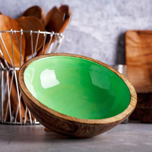 Ceramic Glazed Mango Wood Bowl - The Indus Valley