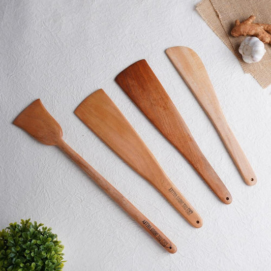 Dosa Roti Spatula Set Of 4 – Neem Wood Cooking Ladles - The Indus Valley