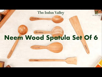 100% Natural Neem Wood Cooking & Serving Spoons/Spatula/Ladles, Set of 6, Toxin-free, Anti-microbial