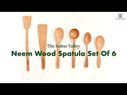 100% Natural Neem Wood Cooking & Serving Spoons/Spatula/Ladles, Set of 6, Toxin-free, Anti-microbial