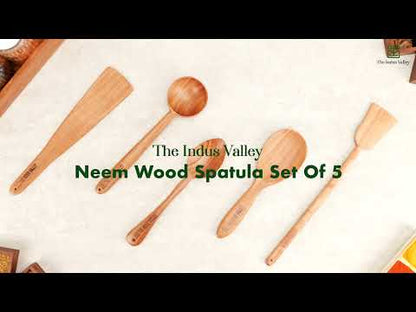 100% Natural Neem Wood Cooking & Serving Spoons/Spatula/Ladles, Set of 5, Toxin-free, Anti-microbial