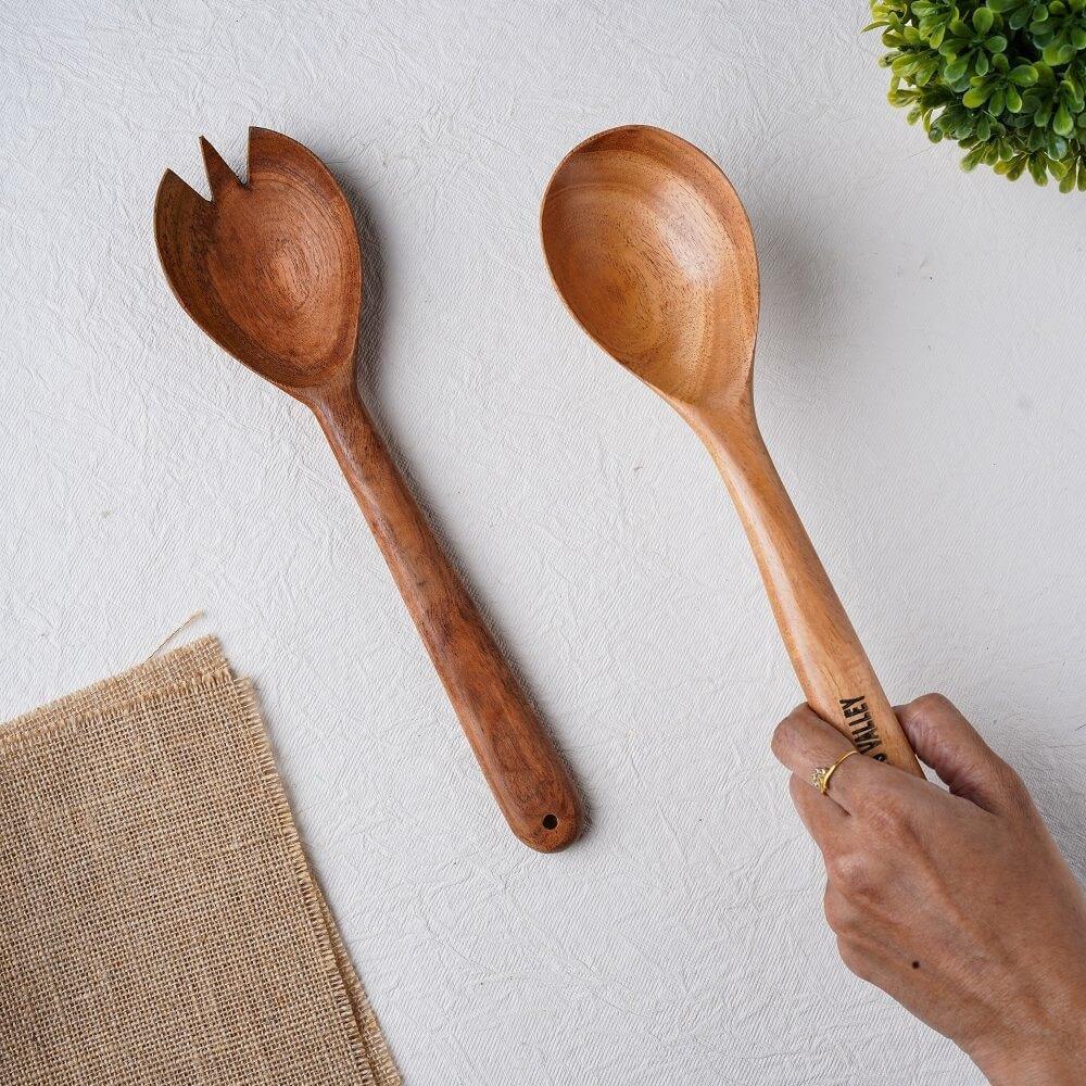 Salad Serving Spoon Set 2-Piece Neem Wood - The Indus Valley